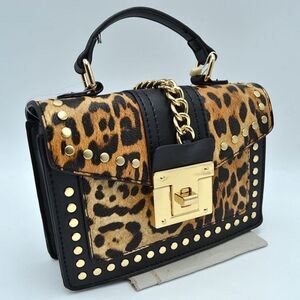 Studded Leopard Print Embossed Messenger Satchel Bag